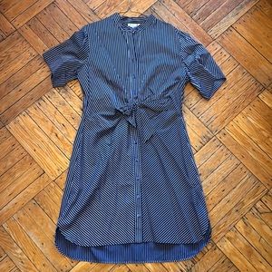 Navy Pinstripe Shirt Dress with Front Tie Large